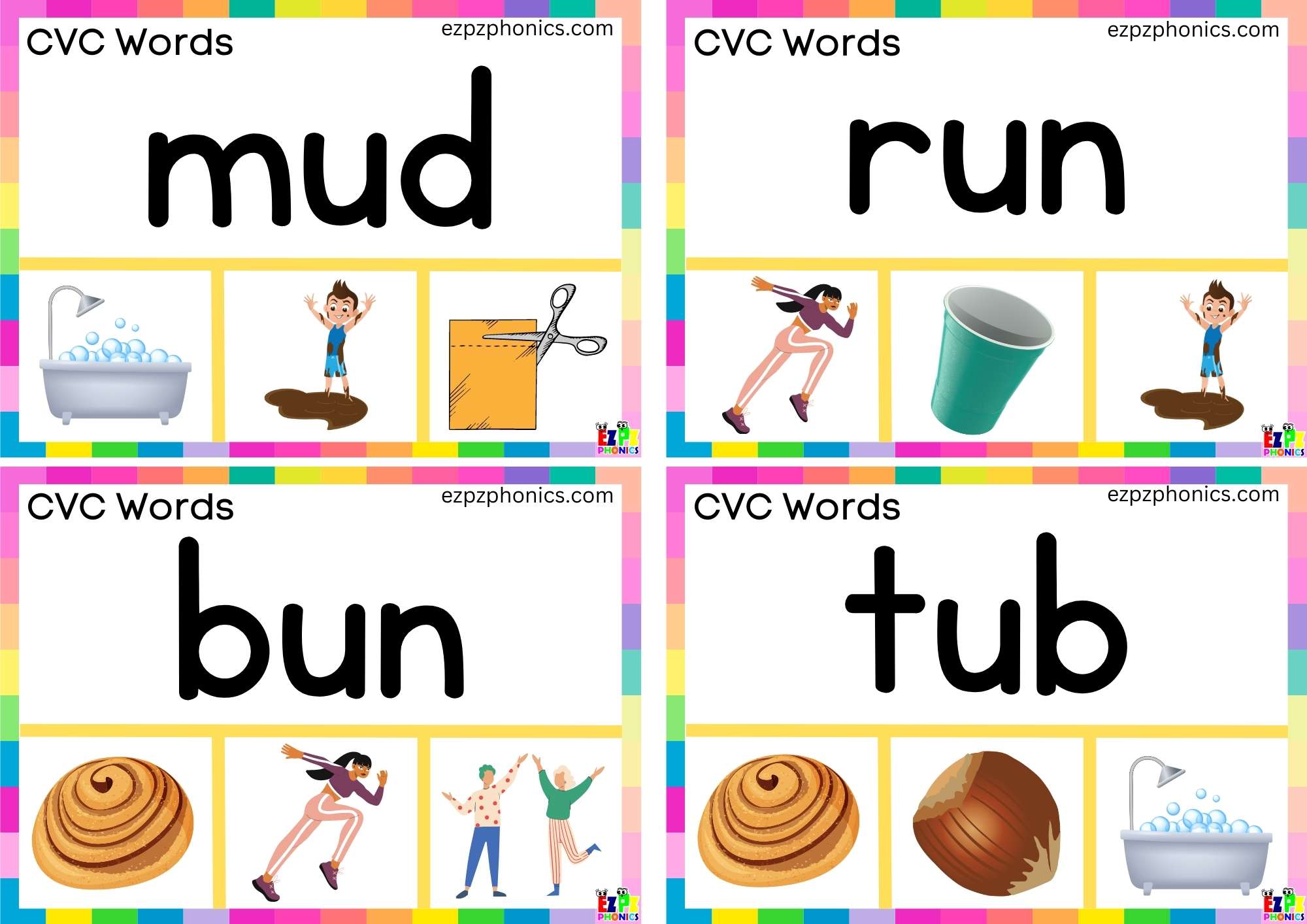 Short u Vowel CVC words Read the word and clip the image clip cards 4